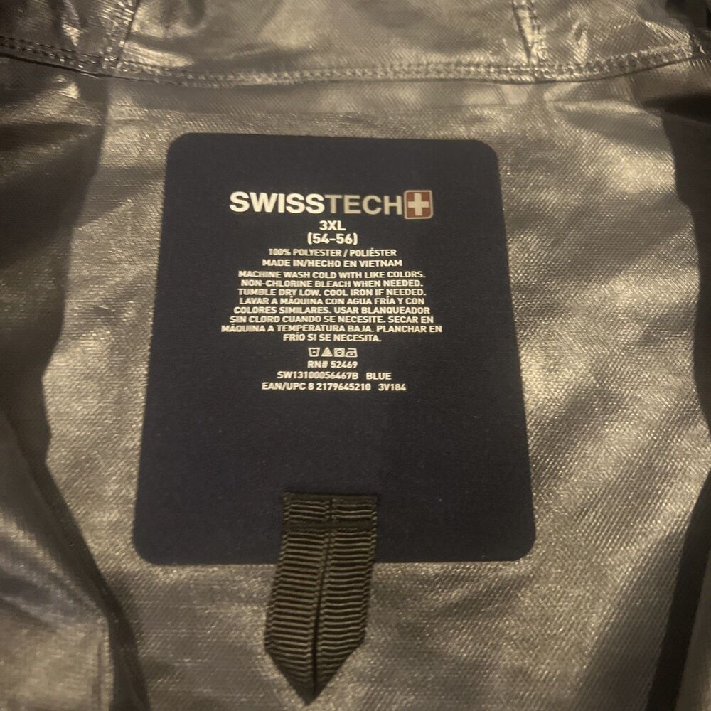 Swiss Tech Men’s Navy Blue Hooded Rain Jacket Size 3XL Waterproof EUC - Picture 2 of 13